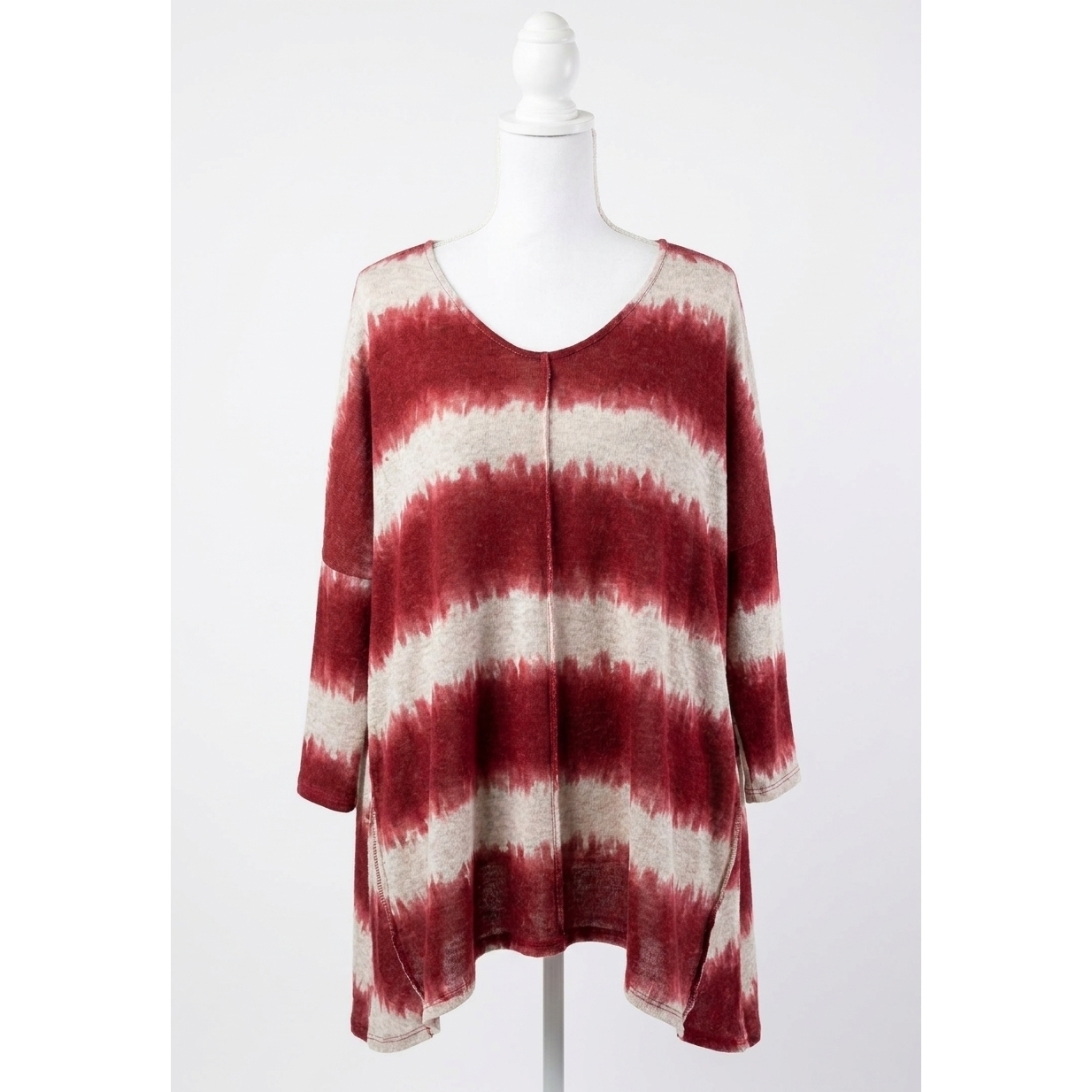 New Umgee Tie Dye Striped Tunic Top In Burgundy